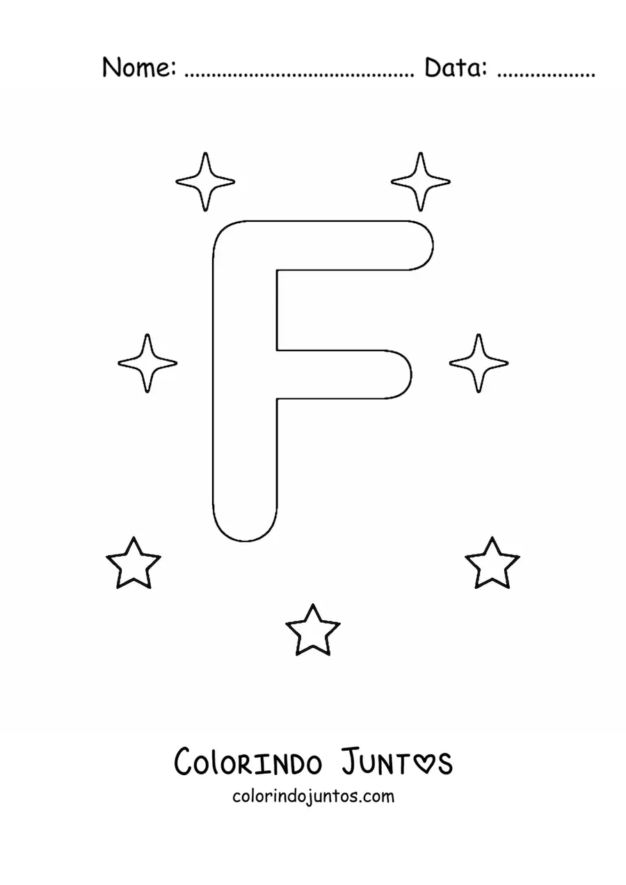 Desenho para colorir de letra F maiúscula com estrelas