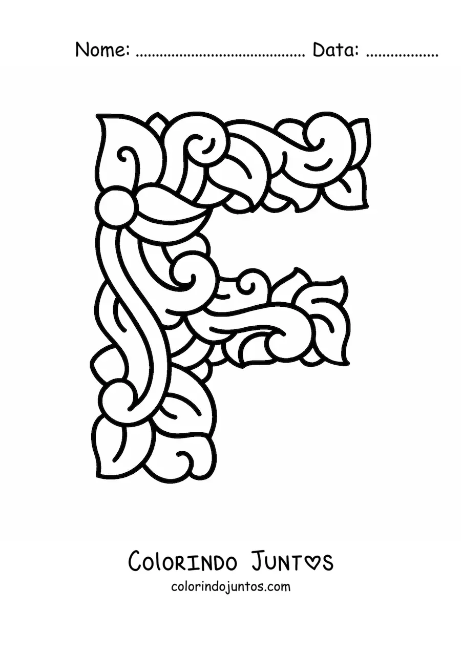 Desenho para colorir de letra F maiúscula decorada