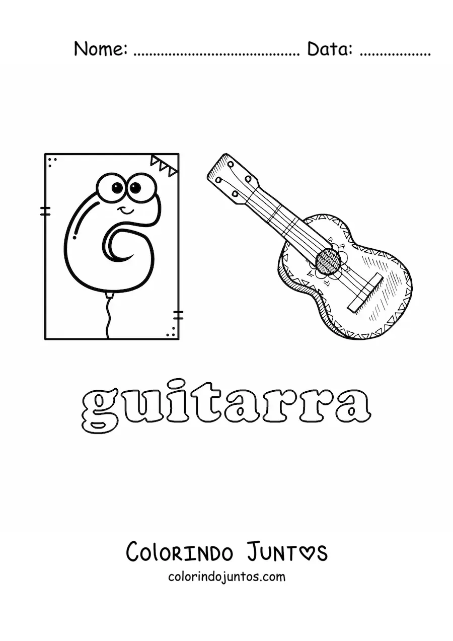 Desenho para colorir de G de guitarra