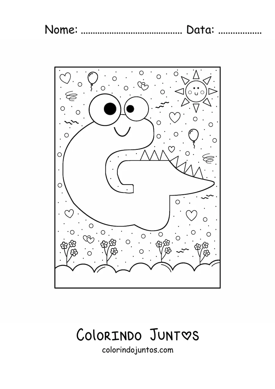 Desenho para colorir da letra G animada em forma de monstro de desenho animado