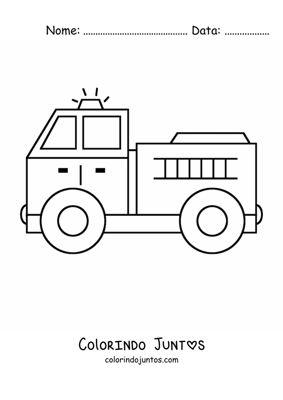 Desenho para colorir de um caminhao de bombeiros com a sirene ligada