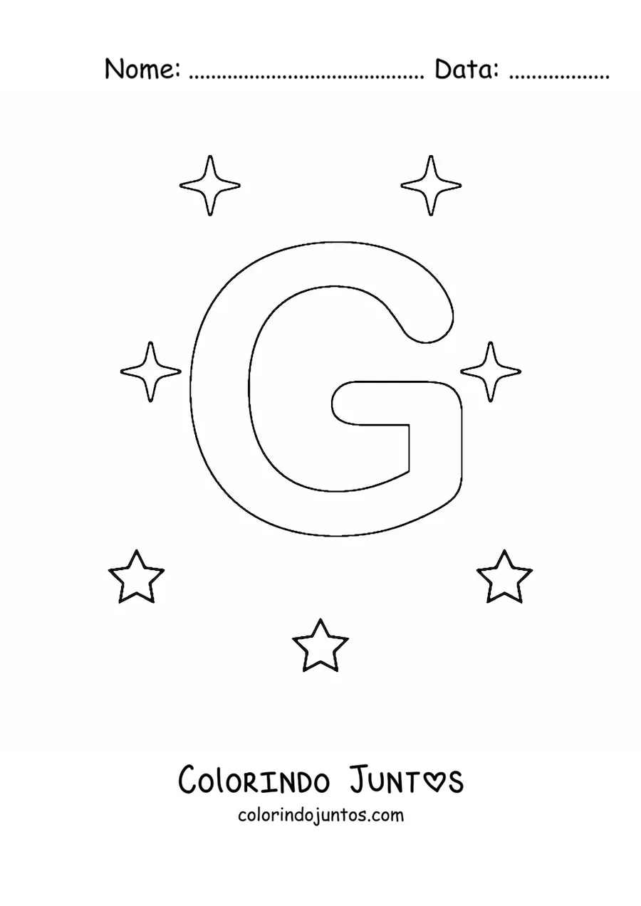 Desenho para colorir de letra G maiúscula com estrelas