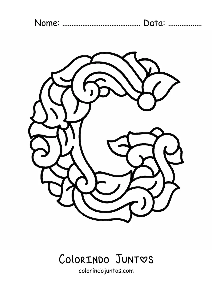 Desenho para colorir de letra G maiúscula decorada