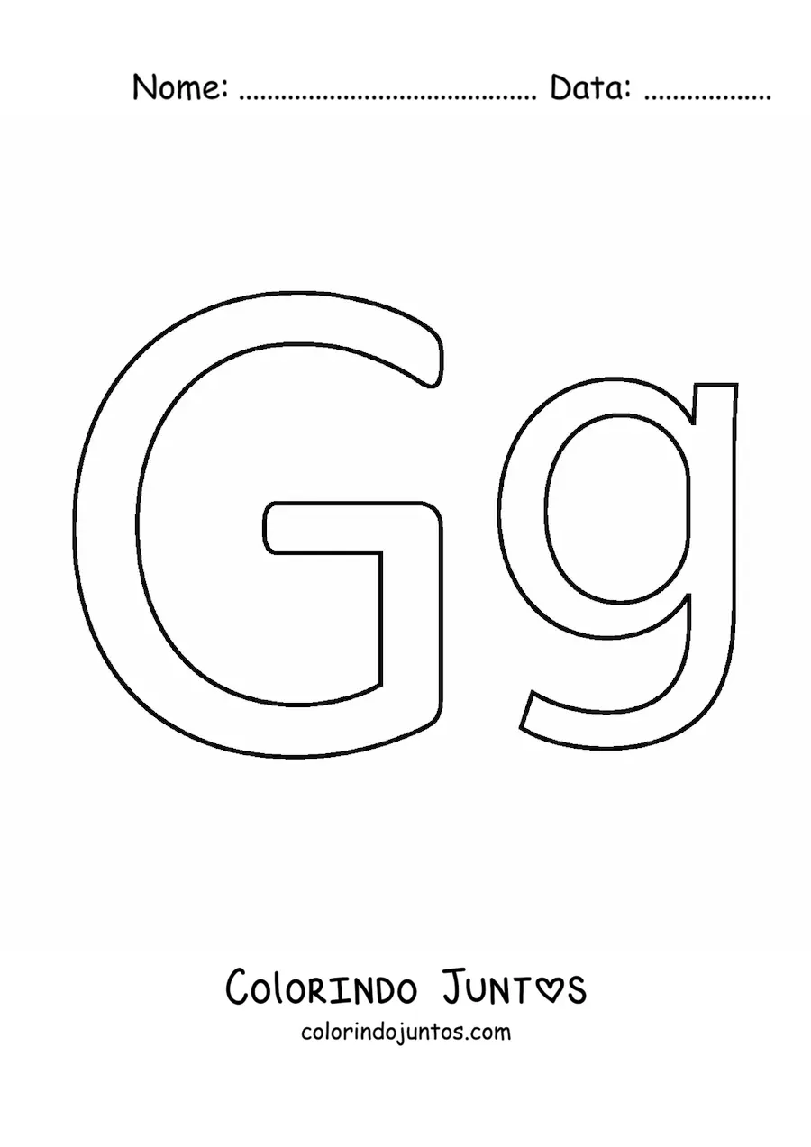 Desenho para colorir de letra G maiúscula e minúscula grande