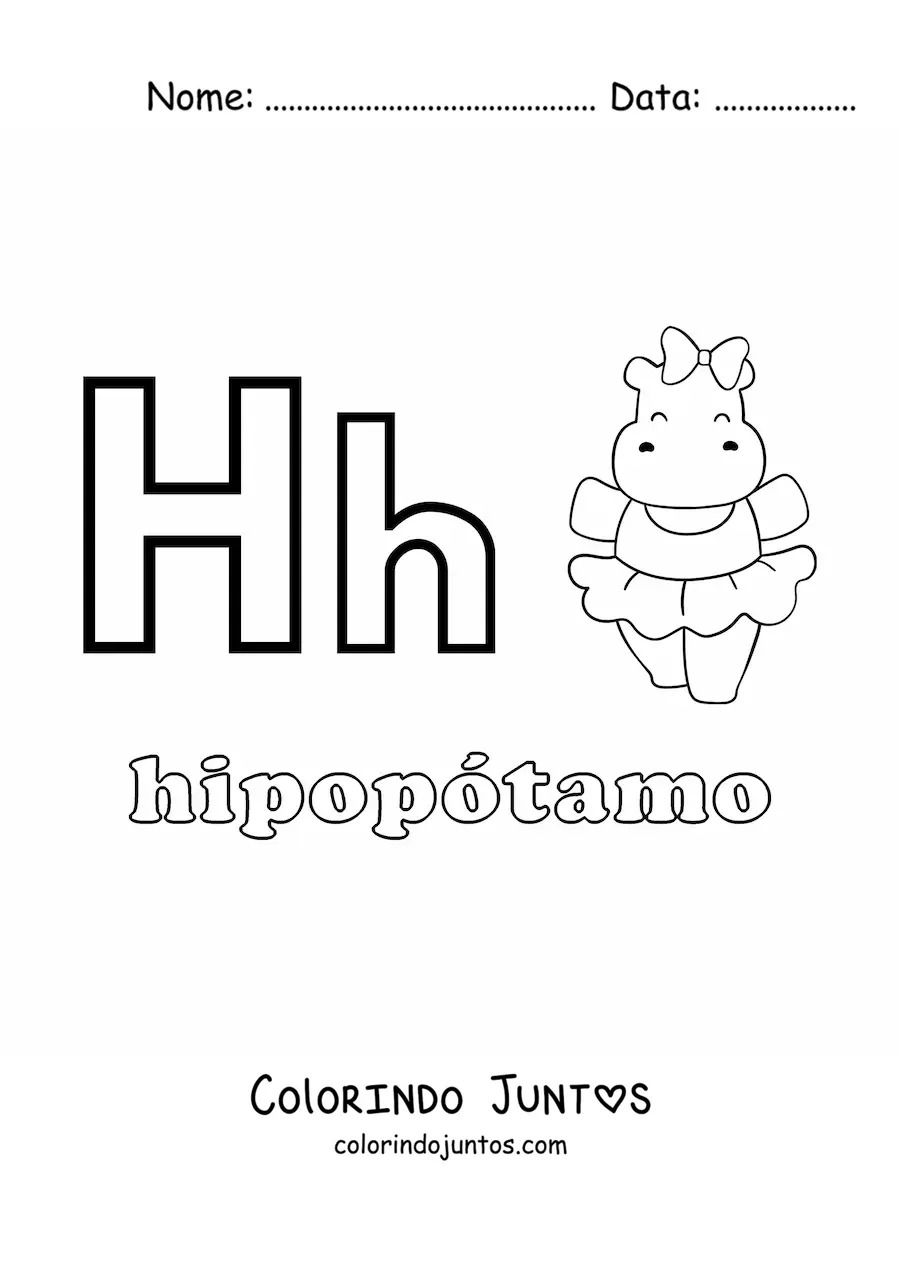 Desenho para colorir de H de hipopótamo