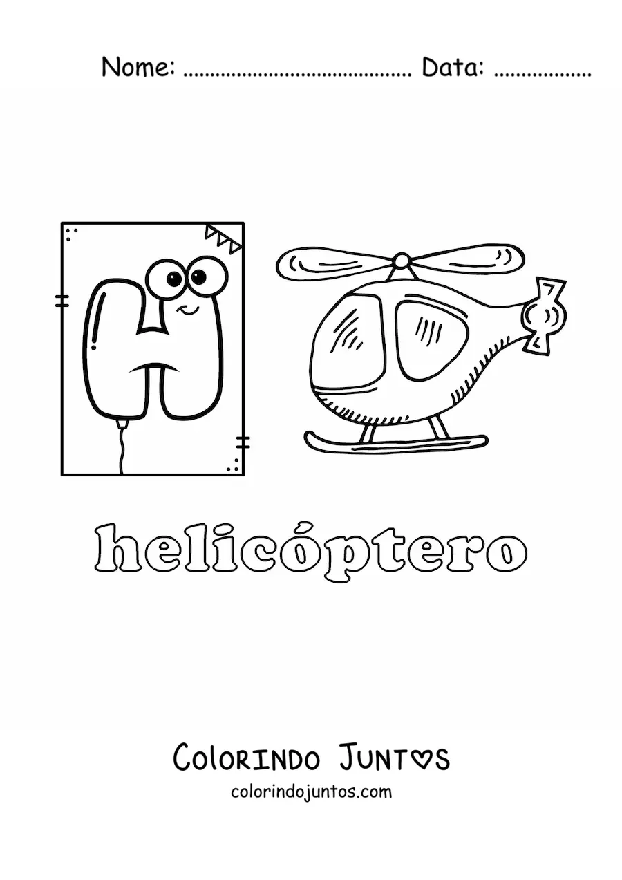Desenho para colorir de H de helicóptero
