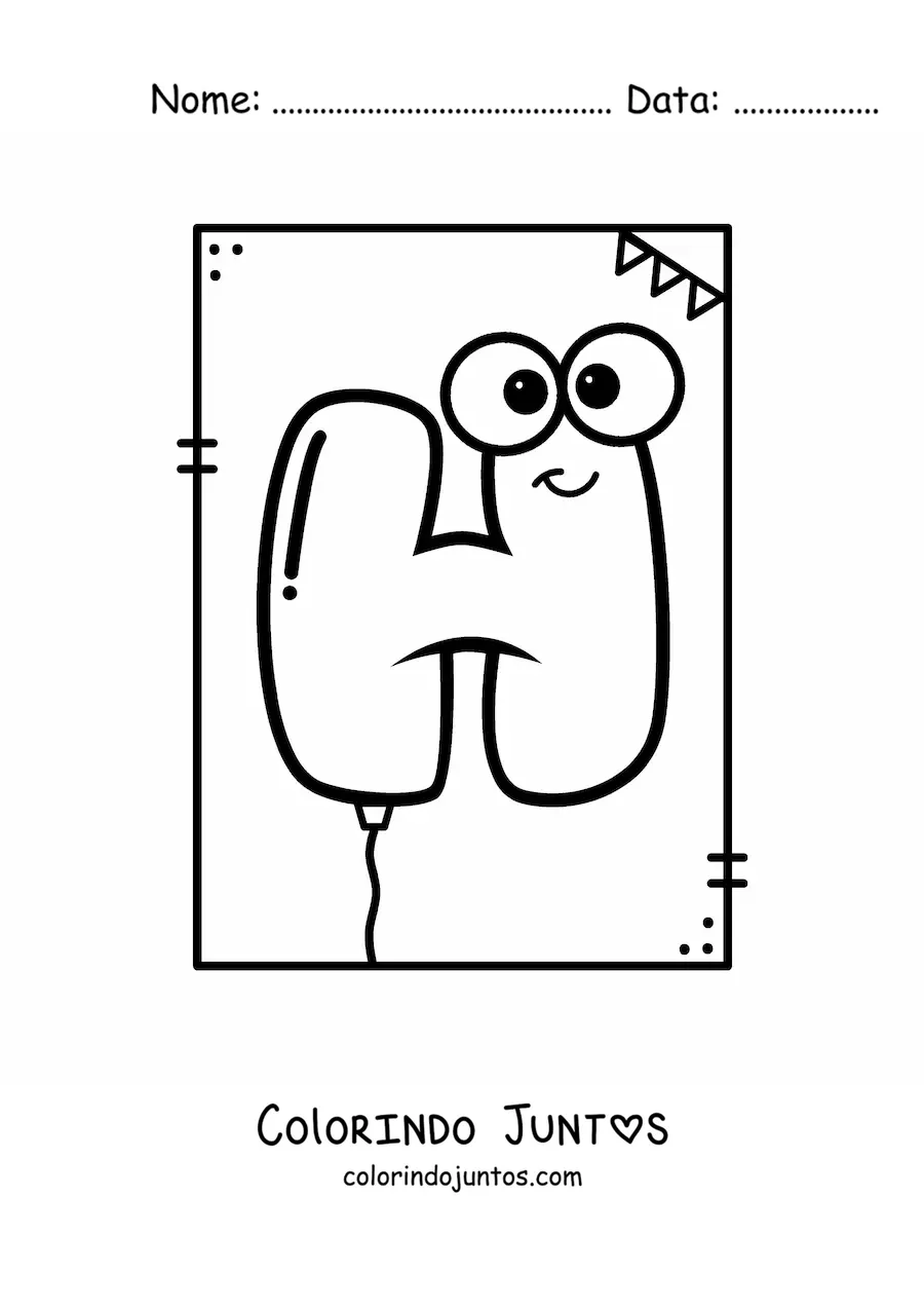 Desenho para colorir da letra H animada em forma de balão