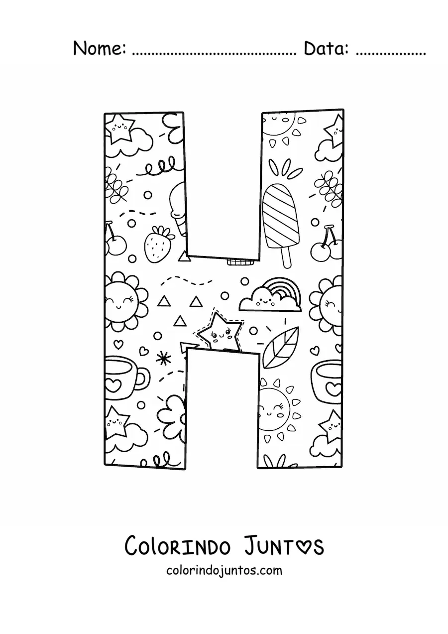 Desenho para colorir da letra H em desenho animado