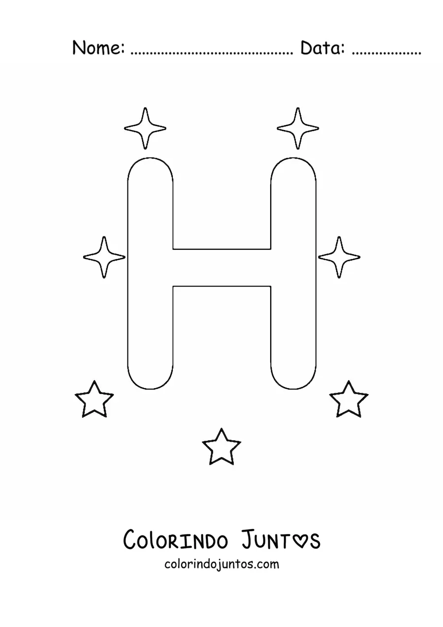 Desenho para colorir de letra H maiúscula com estrelas
