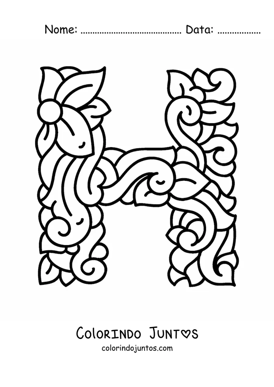 Desenho para colorir de letra H maiúscula decorada