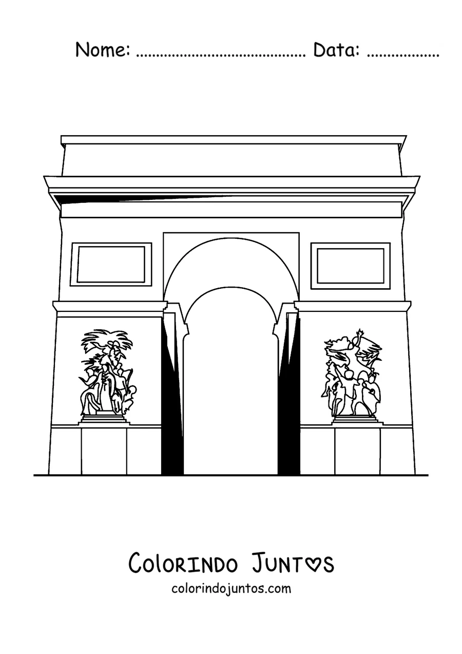 Desenho para colorir do Arco do Triunfo visto de perto