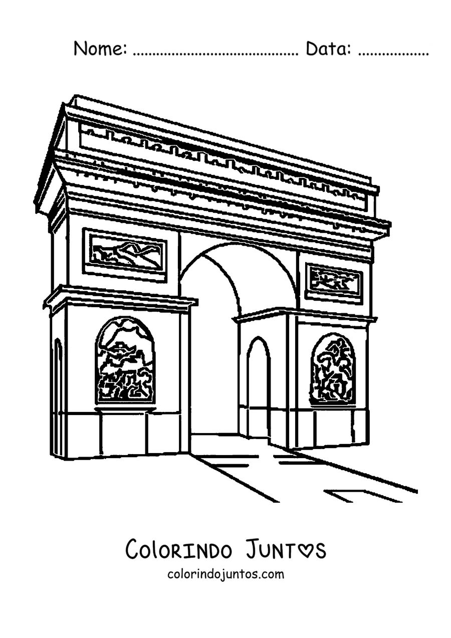 Desenho para colorir do Arco do Triunfo em vista de ângulo