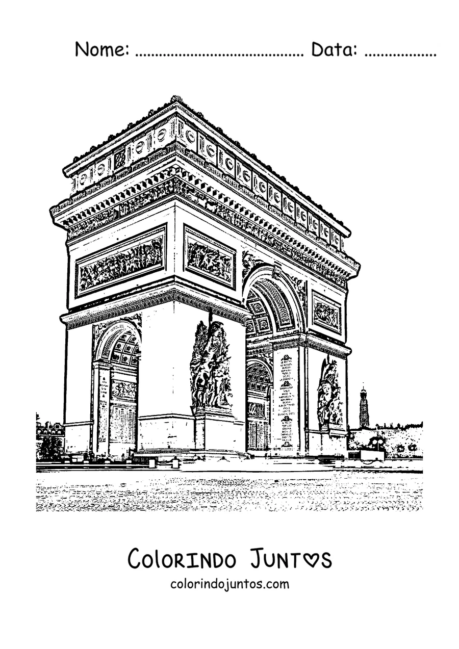 Desenho para colorir do Arco do Triunfo com medalhões na parte de cima