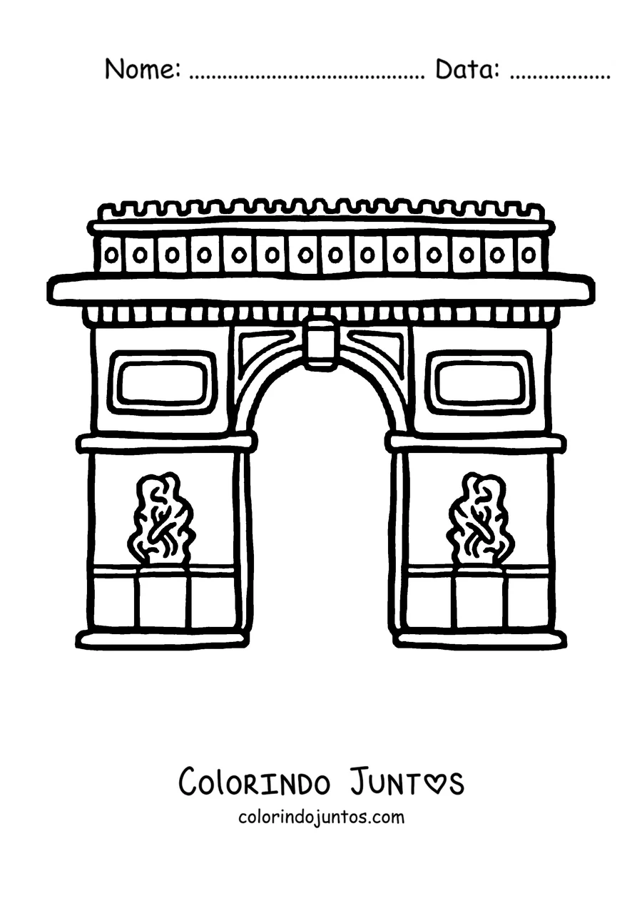 Desenho para colorir do Arco do Triunfo com os seus relevos esculpidos