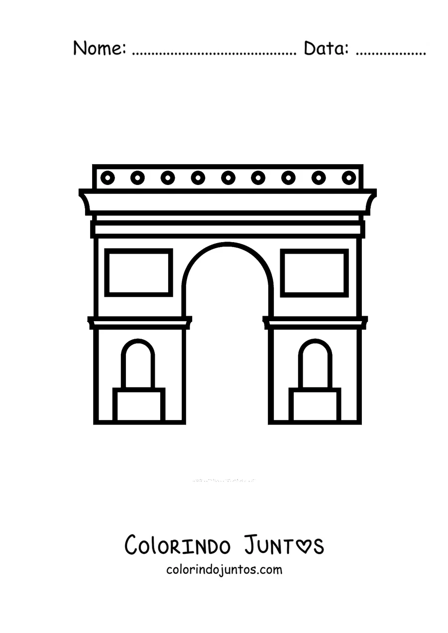 Desenho para colorir do Arco do Triunfo de frente em estilo simples