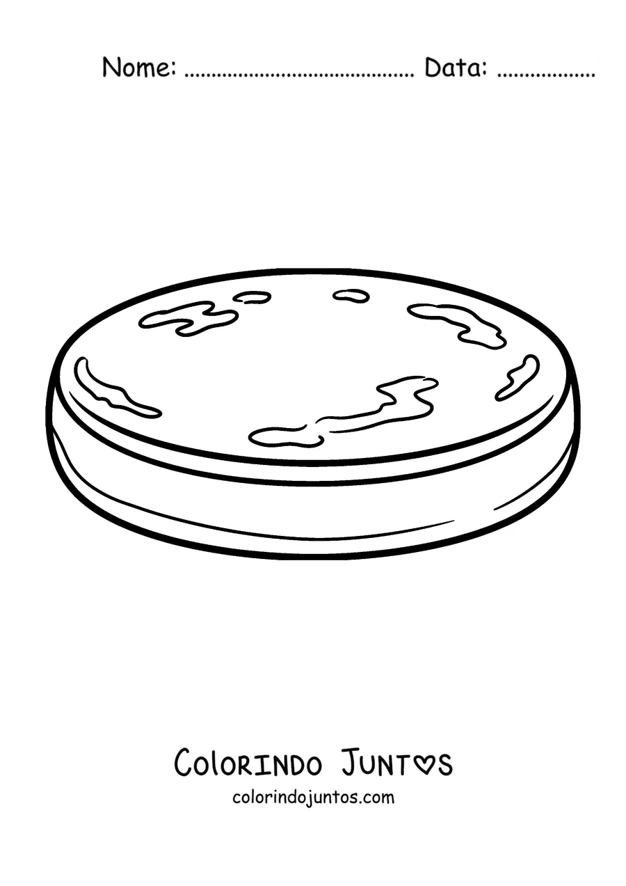 Desenho para colorir de uma arepa redonda e clássica