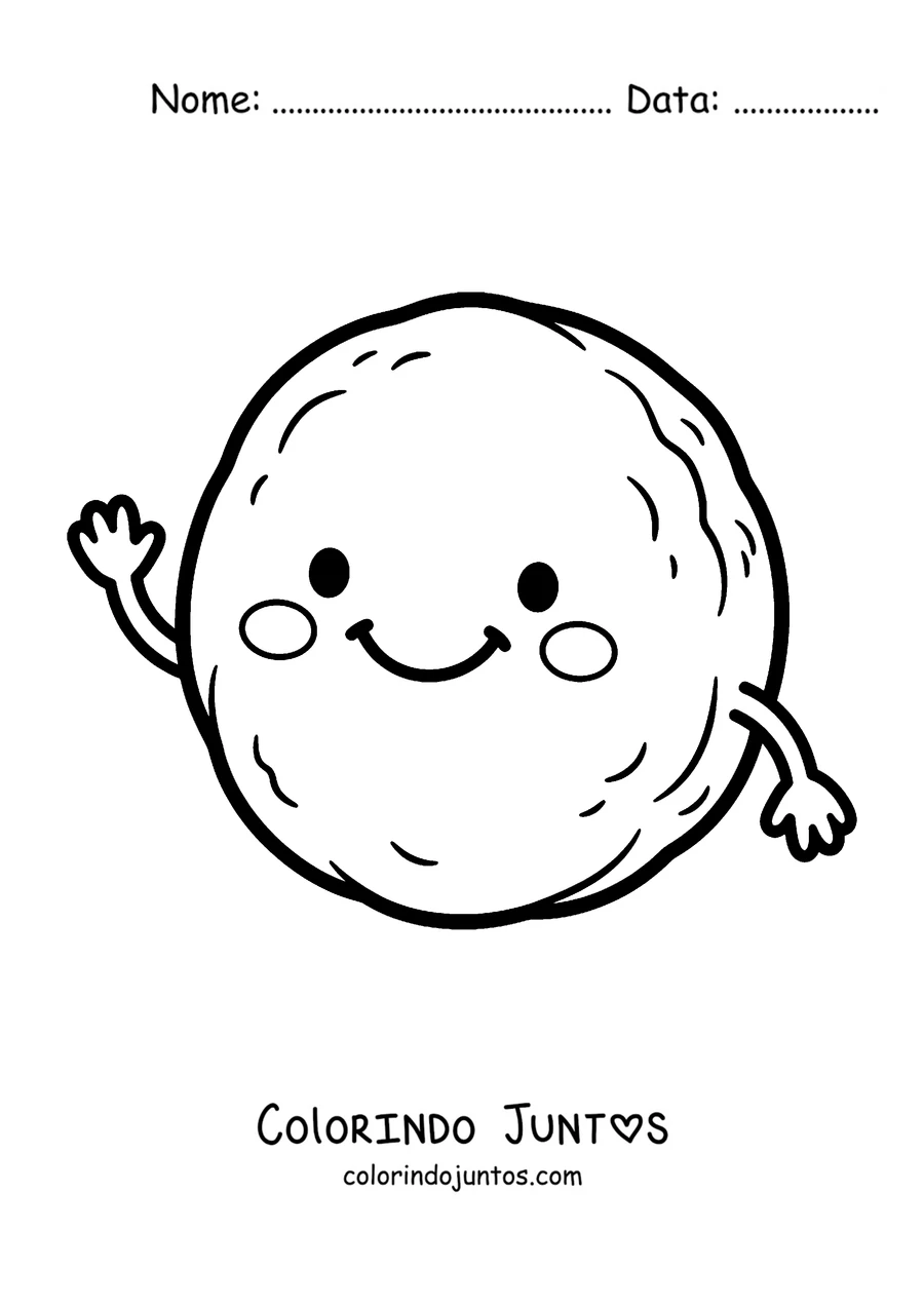 Desenho para colorir de uma arepa com carinha sorridente