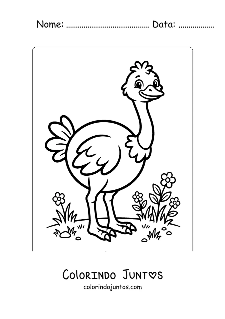 Desenho para colorir de uma avestruz fofa de desenho animado