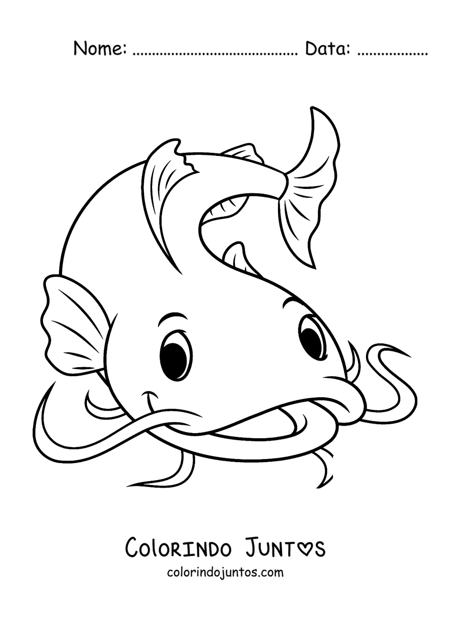 Desenho para colorir de uma carinha de bagre com bigodes longos