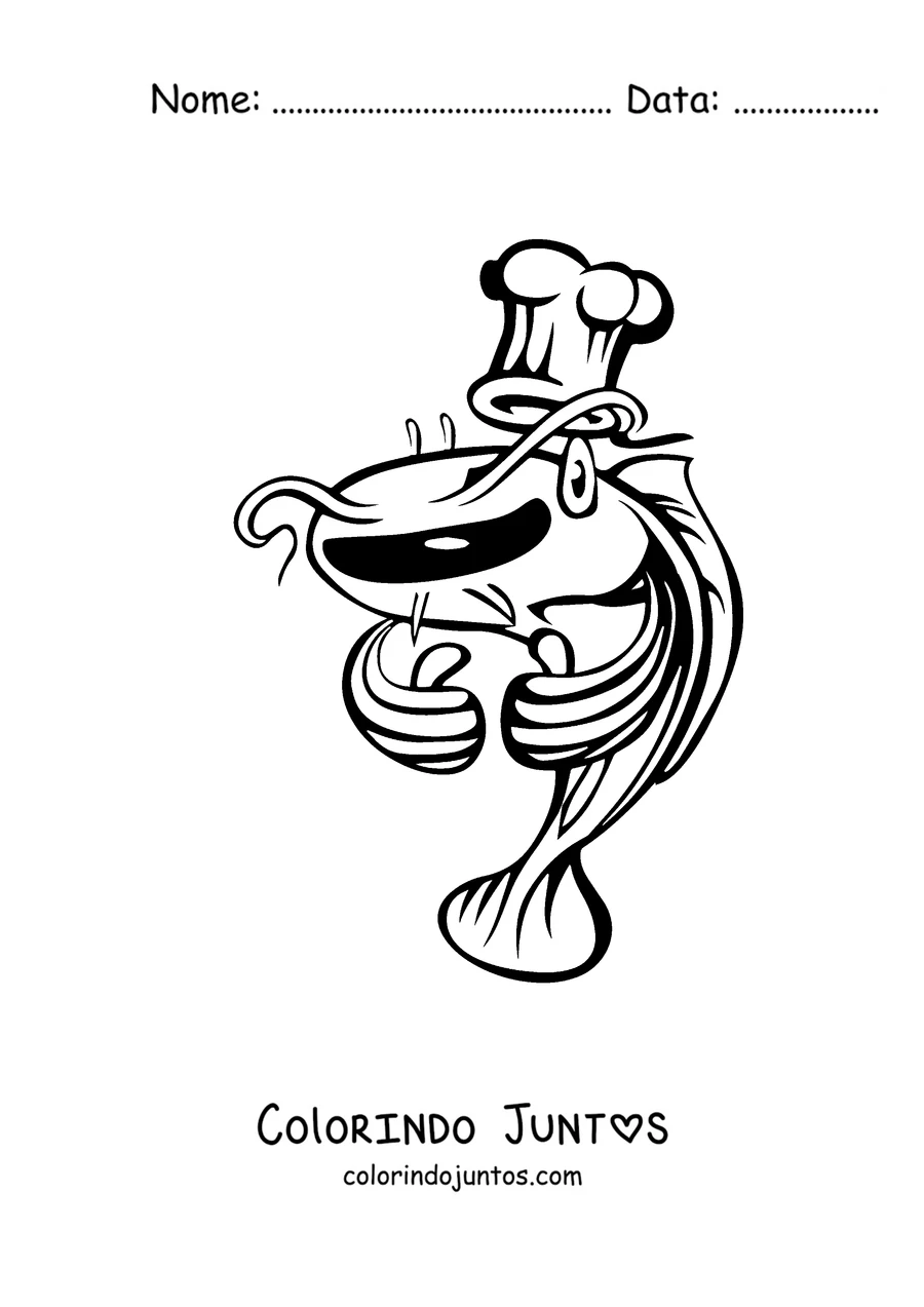 Desenho para colorir de um bagre cozinheiro com chapéu de chef