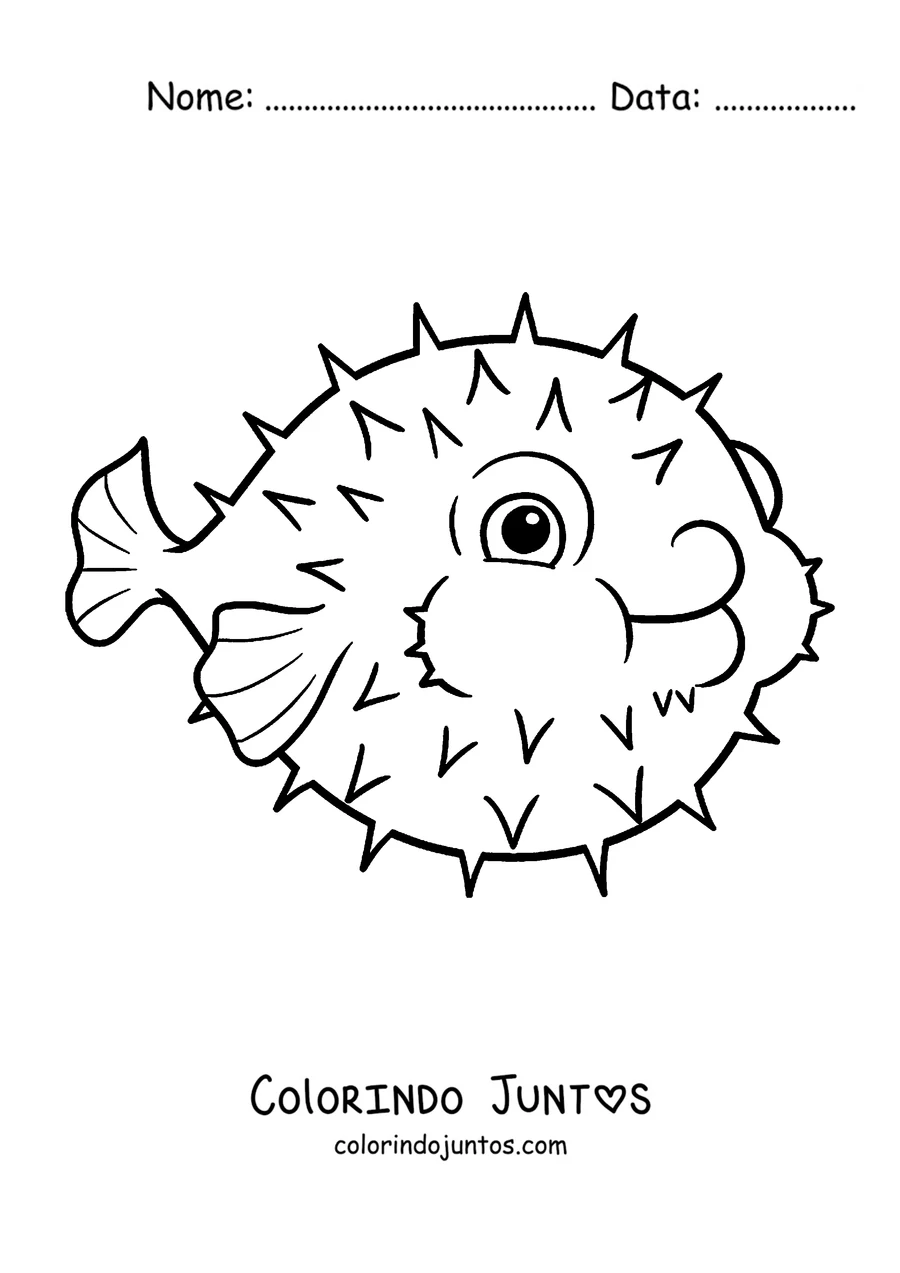 Desenho para colorir de um baiacu inflado com espinhos