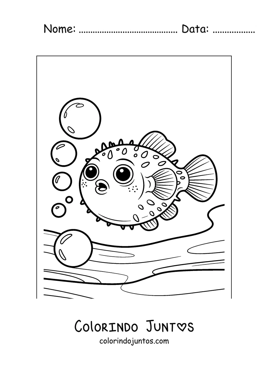 Desenho para colorir de um baiacu soltando bolhas