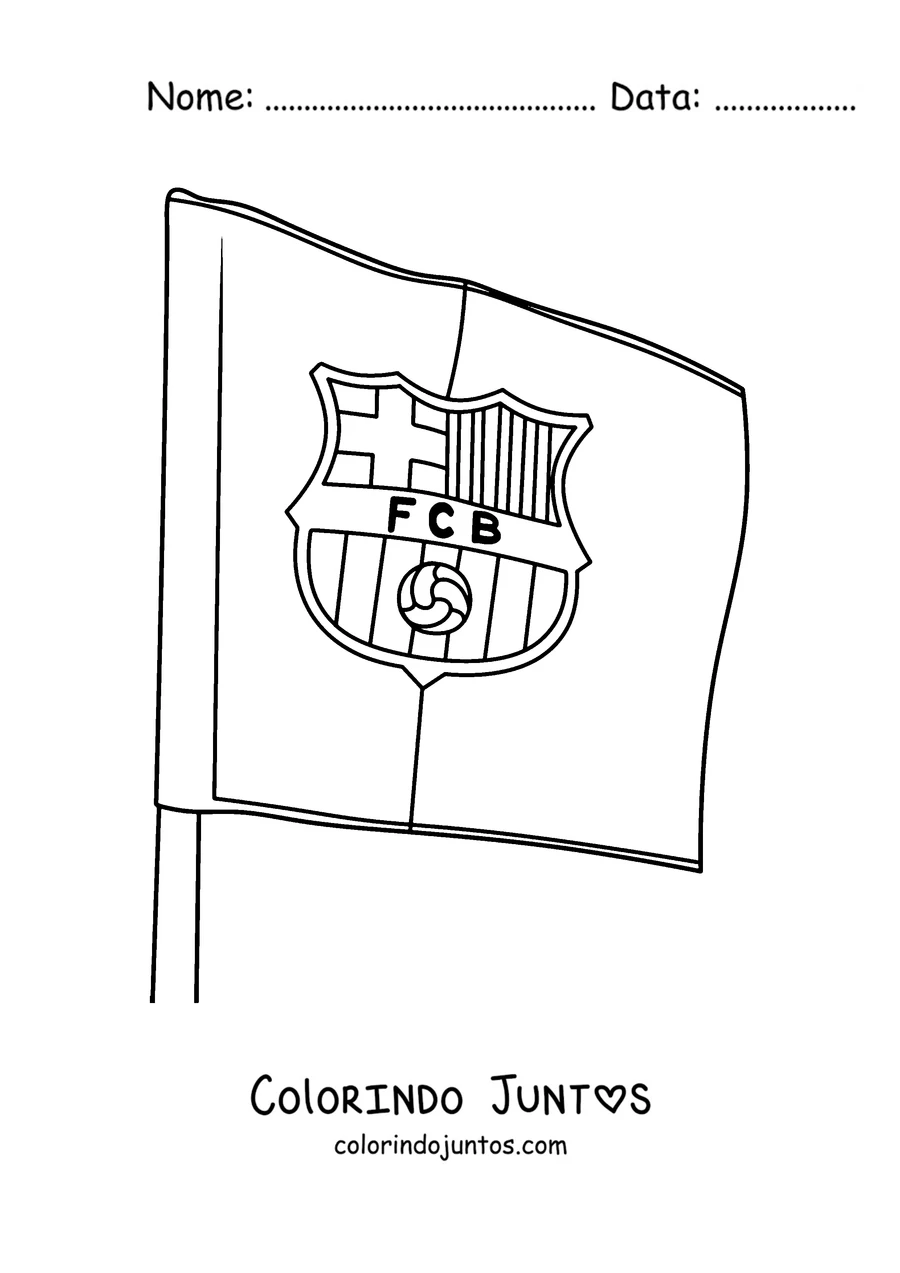 Desenho para colorir de uma bandeira do Barcelona com o escudo e as letras FCB