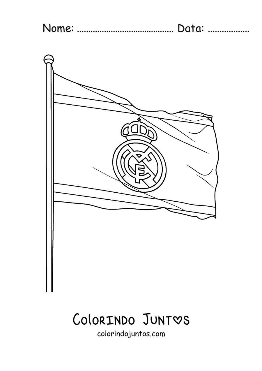 Desenho para colorir de uma bandeira do Real Madrid com o escudo