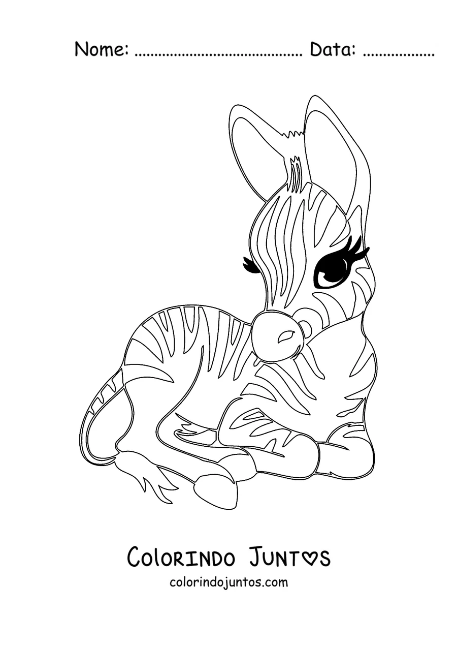 Desenho para colorir de um bebê zebra deitado descansando
