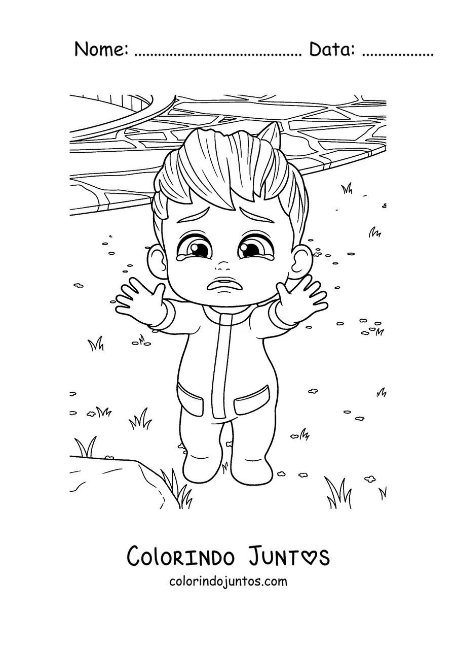 Desenho para colorir do Bebefinn chorando com lagriminhas