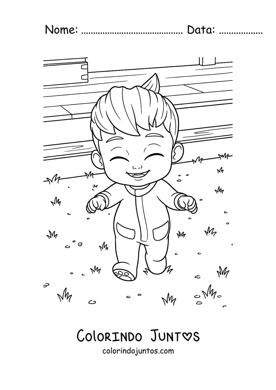 Desenho para colorir do Bebefinn feliz com um grande sorriso
