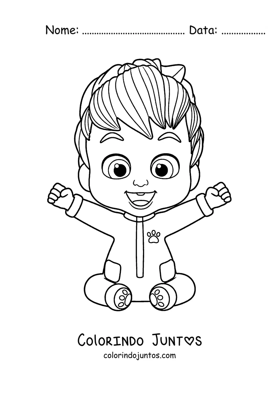 Desenho para colorir do Bebefinn sentado com os braços para cima