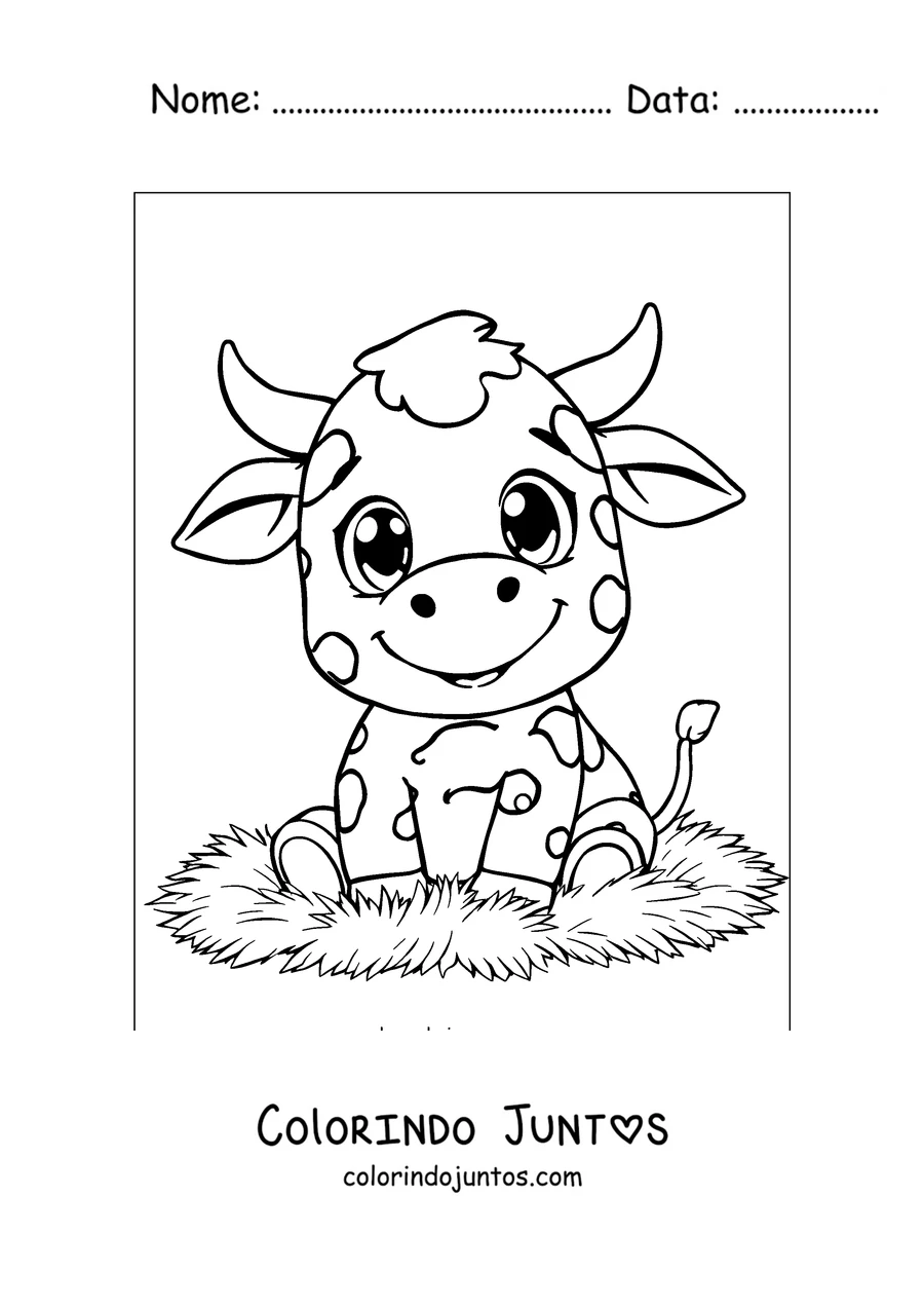 Desenho para colorir de bezerrinho brincalhão de olhos grandes