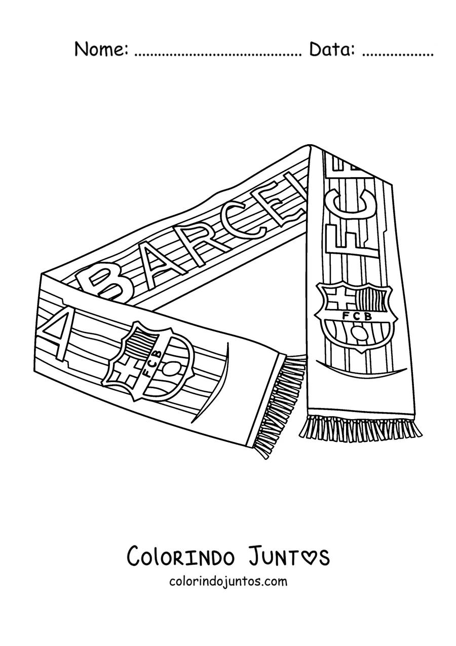 Desenho para colorir de um cachecol de torcedor do Barcelona com o escudo