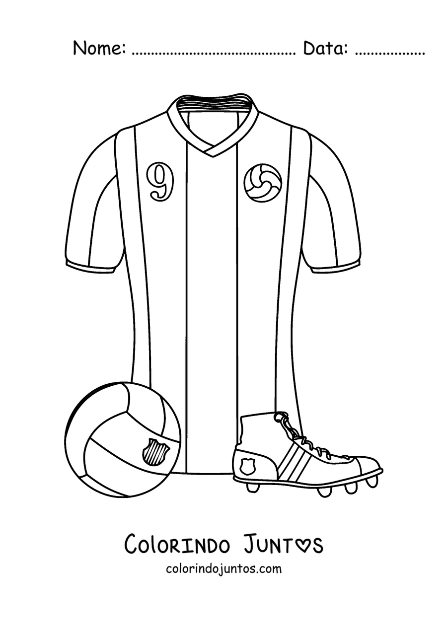 Desenho para colorir da camisa, da bola e das chuteiras do Barcelona