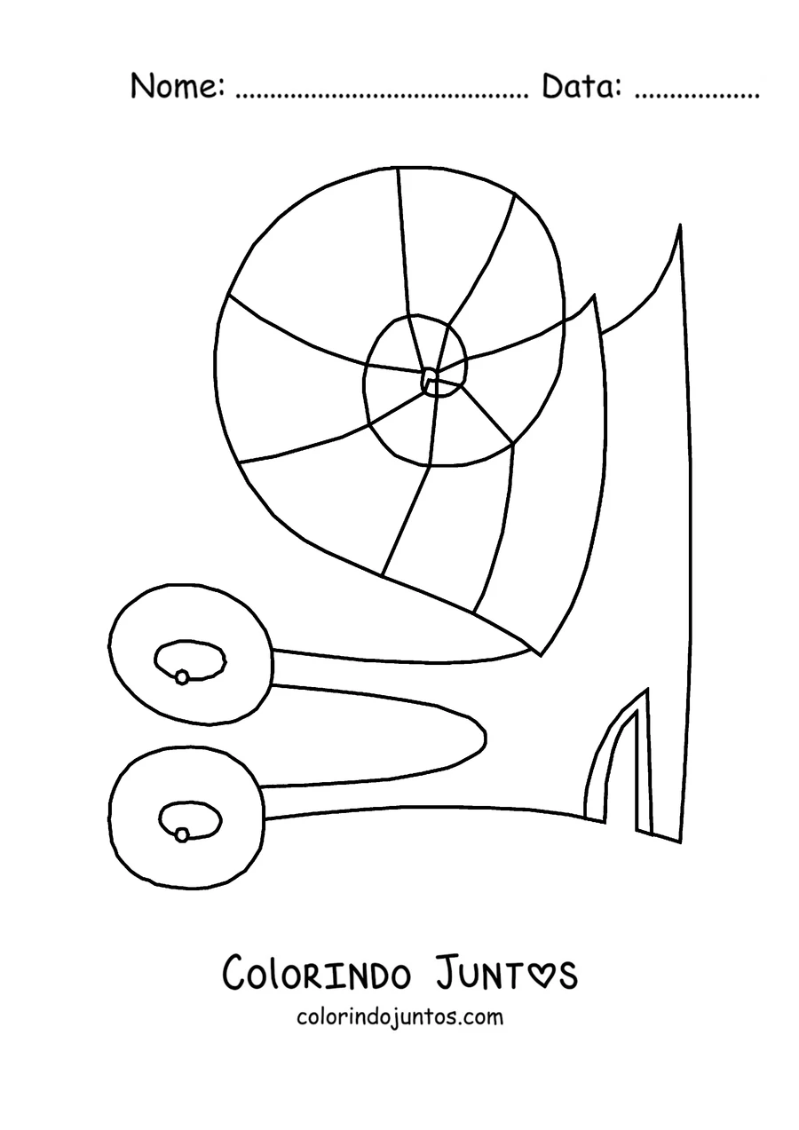 Desenho para colorir de um caracol grande com a concha enrolada