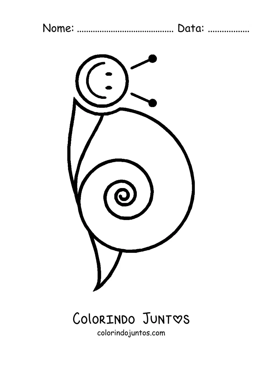 Desenho para colorir de um caracol em pé com a concha em espiral