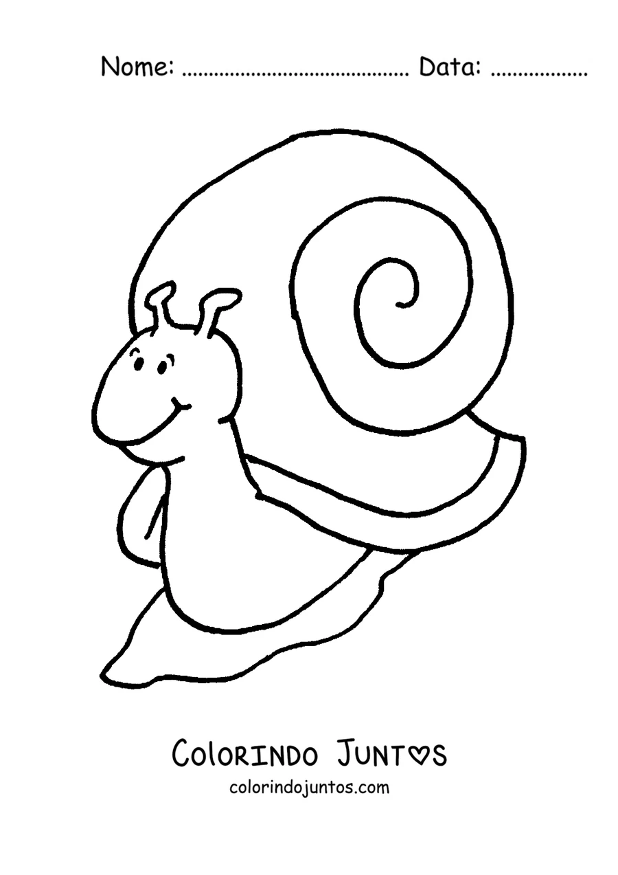 Desenho para colorir de um caracol de desenho animado com um grande sorriso