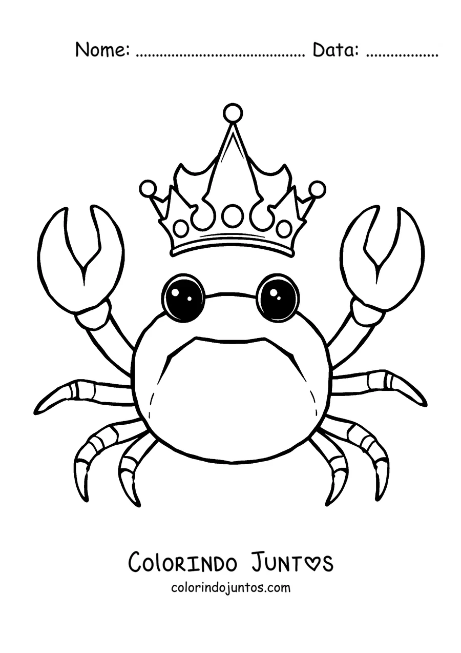 Desenho para colorir de um caranguejo com uma coroa de rei