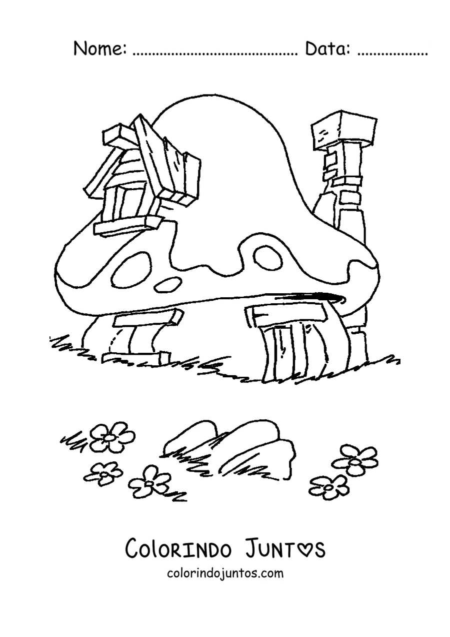 Desenho para colorir da casa de cogumelo dos Smurfs