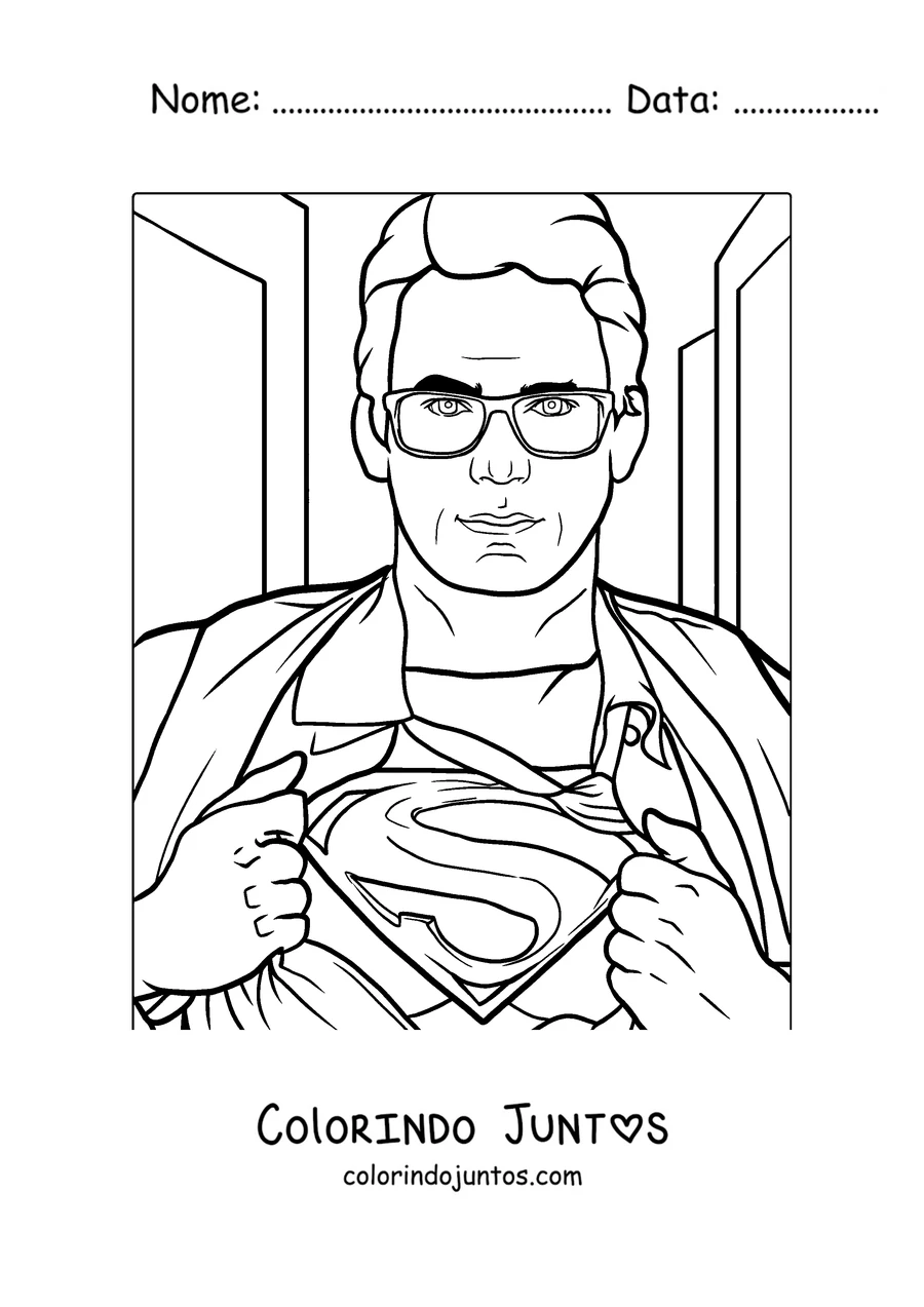 Desenho para colorir do Clark Kent abrindo a camisa para mostrar o S do Superman