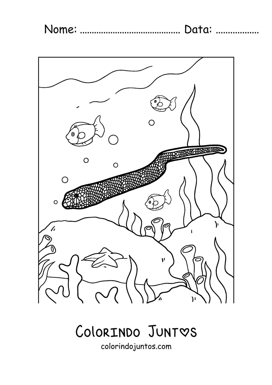 Desenho para colorir de uma cobra-marinha nadando