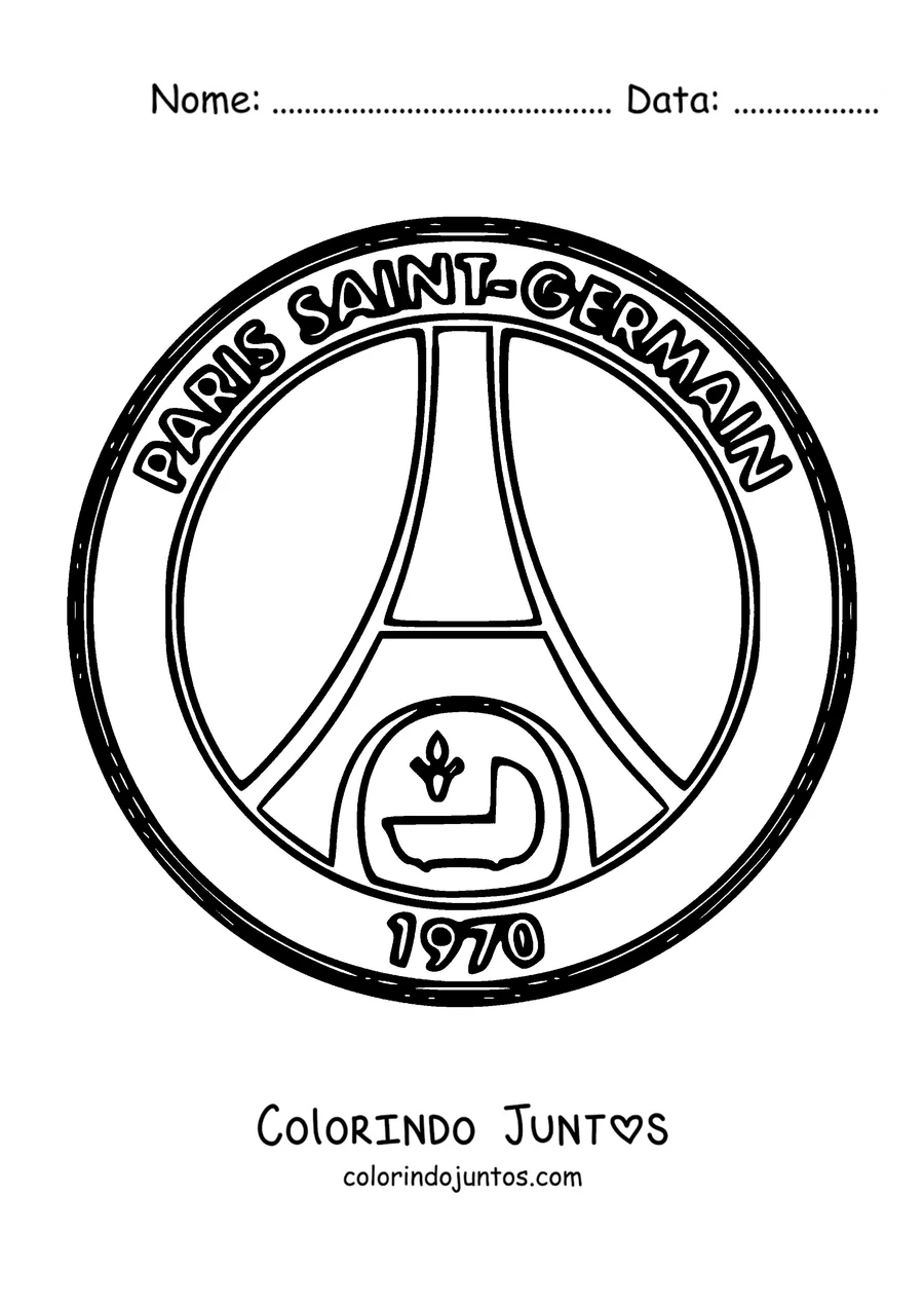 Desenho para colorir do escudo clássico do PSG com o ano de 1970