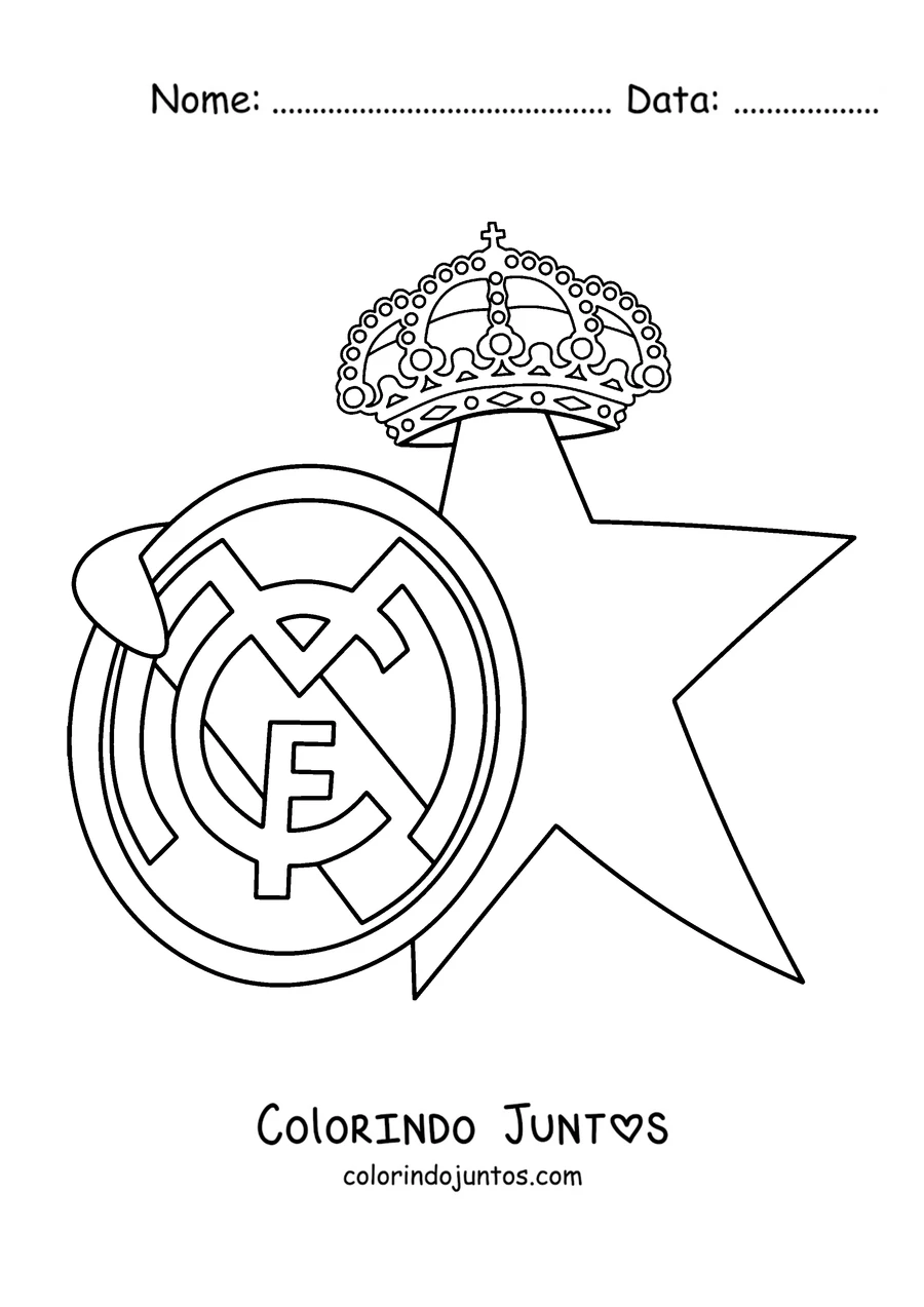 Desenho para colorir do escudo do Real Madrid ao lado de uma estrela