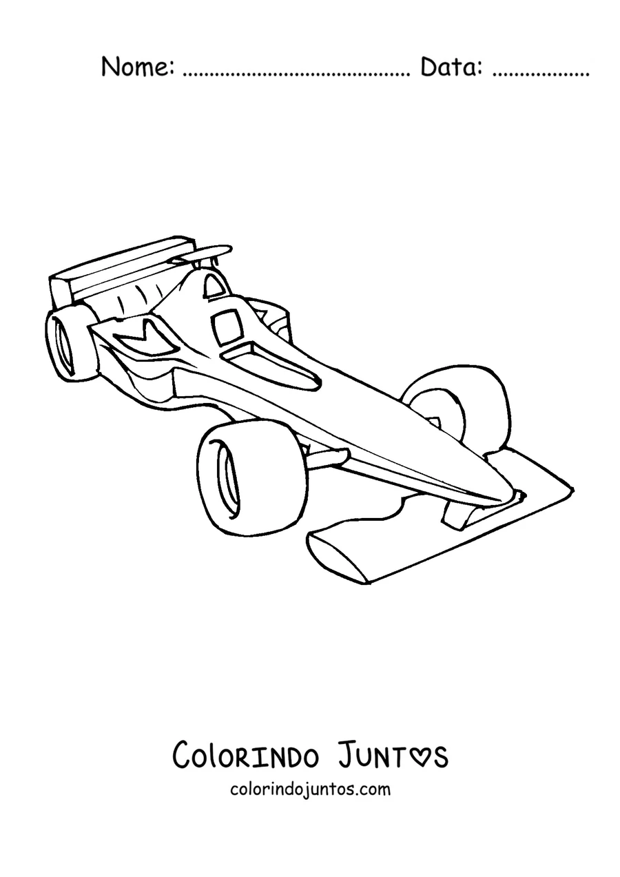Desenho para colorir de um carro de corrida esportivo de Fórmula 1 com linhas aerodinâmicas