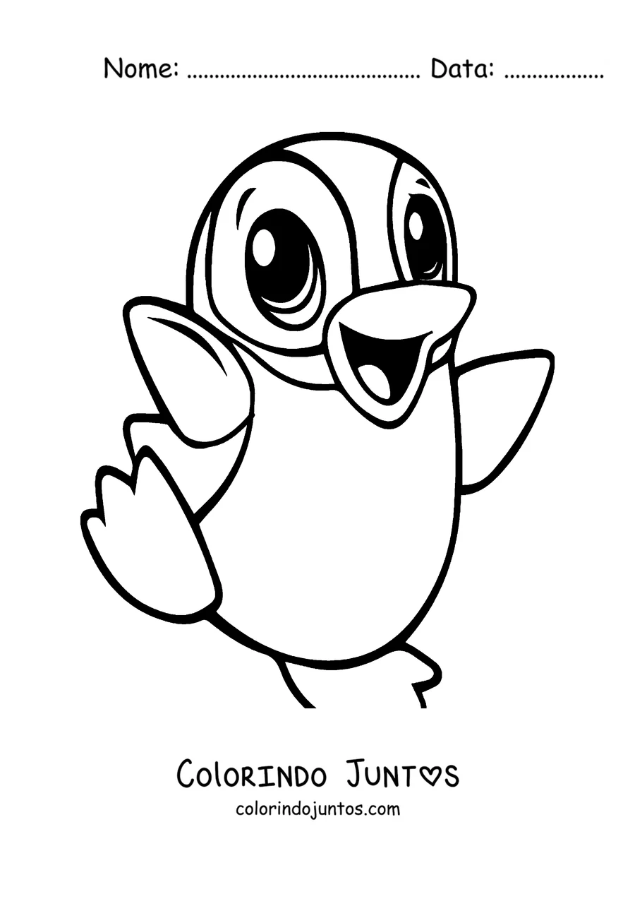 Desenho para colorir de um filhote de pinguim dançando