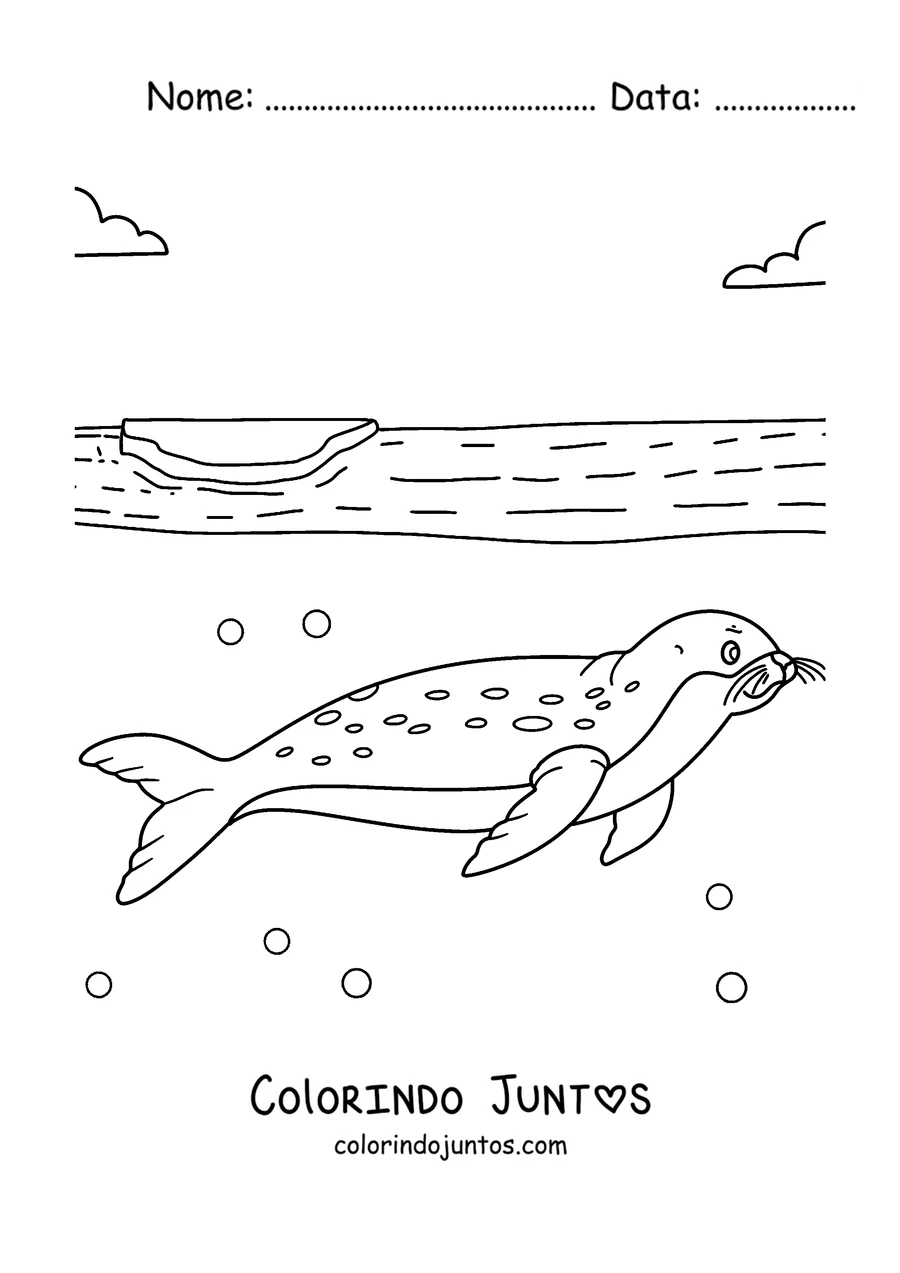 Desenho para colorir de uma foca-leopardo nadando
