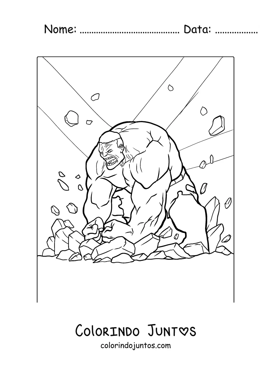 Desenho para colorir do Hulk batendo no chão com os punhos