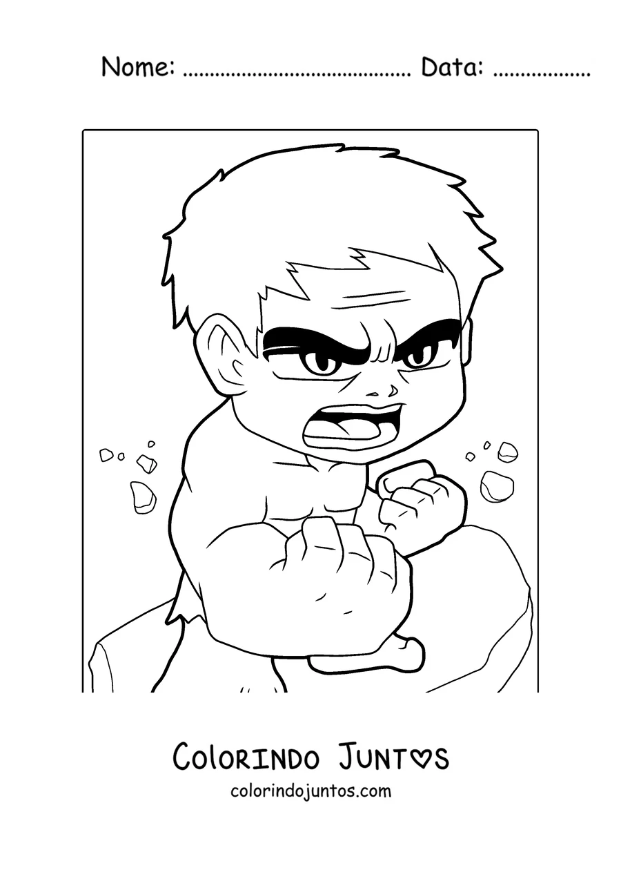 Desenho para colorir do Hulk bebê com cara de zangado