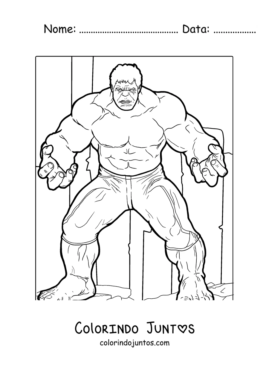 Desenho para colorir do Hulk de pé pronto para a batalha